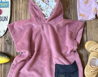 Poncho de banho rosa - forro do capuz à escolha - para meninas, toalha com capuz, roupão de banho