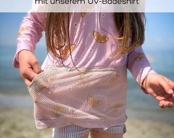 Maglietta UV con tasca portaoggetti per bambini - maglietta da bagno con fattore di protezione solare - rosa con arancione - maglietta unisex a maniche lunghe per ragazzi e ragazze