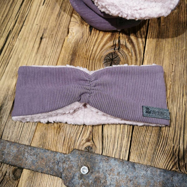 Stirnband gefüttert mit Baumwollteddy in lila