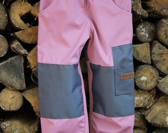 light softshell pants "PinkPanther" old pink waterproof breathable robust trim girls outdoor pants kindergarten