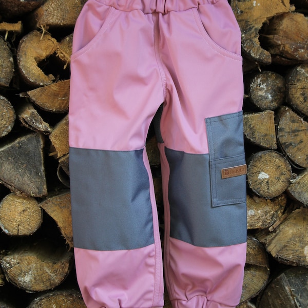 leichte Softshellhose "PinkPanther" altrosa wasserdicht atmungsaktiv robustbesätze mädchen Outdoorhose Kindergarten