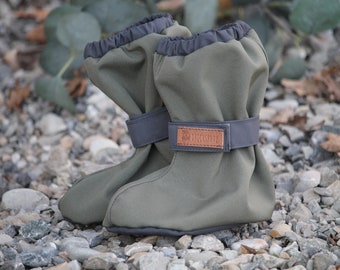 Softshell Booties/Overcoat "Green Woodpecker" baby boots crawling shoes warm shoes outside