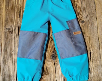 Lightweight softshell pants "Schlumpfy" turquoise waterproof with breathable mesh lining