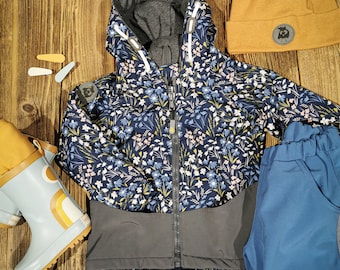 Softshell jacket "Flower Oasis" blue for girls, windproof, waterproof, hood pockets