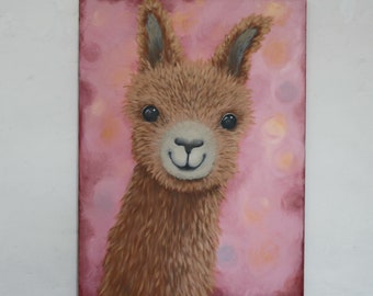 Lama, Alpaka, Tierportrait, Wohnzimmerkunst,  Rosa, Hellbraun