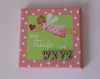 Schutzengel zur Taufe, Name, rosa, hellgrün, Herz, Taufgeschenk