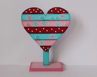 Jewelry Stand Heart, Key Board, Jewelry Storage, Pink, Turquoise, Mother's Day, Gift