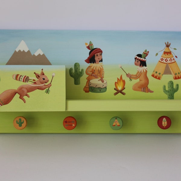 Regal Indianer, Wandregal, Kinderzimmer, Wandboard, Babyzimmer, Hakenleiste