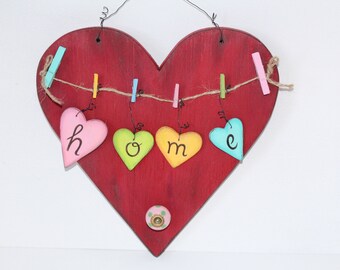 Hook bar home - heart, red, Mother's Day, wall decoration