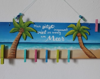 Photo wall, bracket board, hook bar. Saying, Holiday Photos, Beach, Palm trees, Memoboard