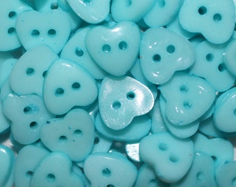 Boutons, 10 pièces, cœur, bleu clair