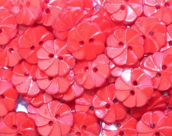 Bottoni, 10 pezzi, fiore a 8 foglie, rosso