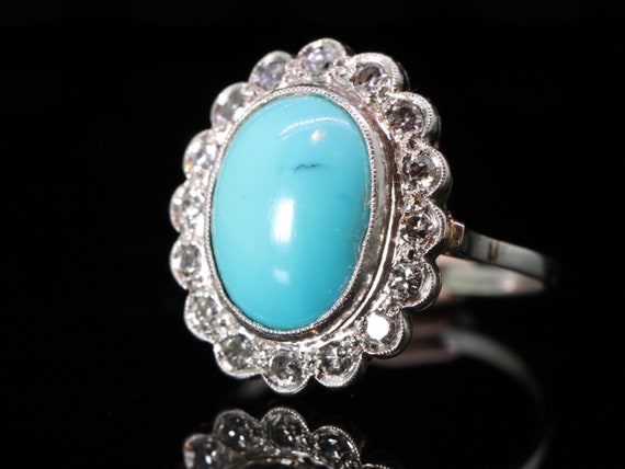 Wonderful 1920s Turquoise and Diamond Platinum Cl… - image 2