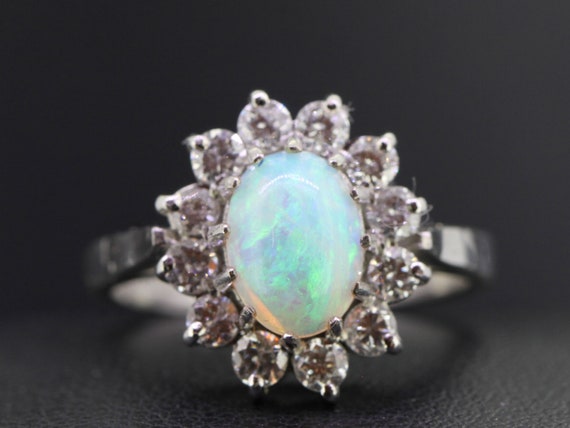 Stunning Opal and Diamond 18 carat Gold Cluster E… - image 1