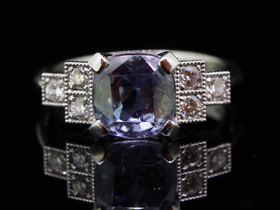 Natural Blue Carat Sapphire and Diamond Platinum Ring With Cert