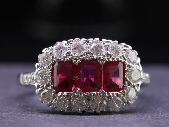 Unique 1920s Ruby and Diamond Platinum Cluster Eng