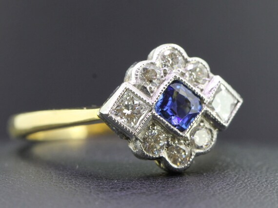 Pretty Art Deco Inspired Diamond and Sapphire 18 … - image 4