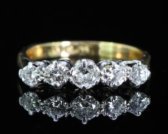 Dramatic 5 stone  Diamond Platinum and 18 carat Gold Ring