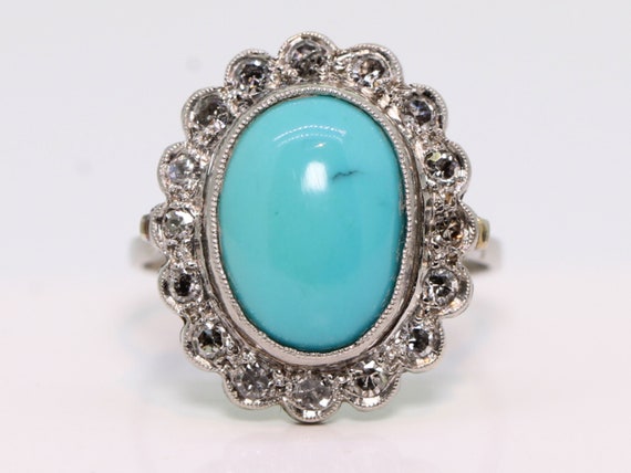 Wonderful 1920s Turquoise and Diamond Platinum Cl… - image 5