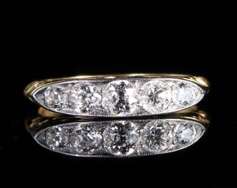 Edwardian Carved Half Hoop Five Stone Diamond Ring