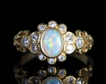 Vintage Opal and Diamond 18ct Gold Ring