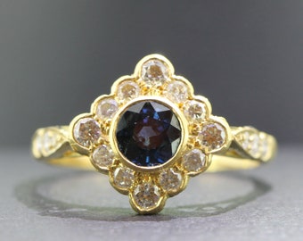 Art Deco Ceylon Sapphire and Diamond 18k Gold Ring