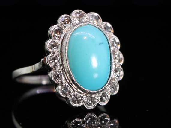 Wonderful 1920s Turquoise and Diamond Platinum Cl… - image 4