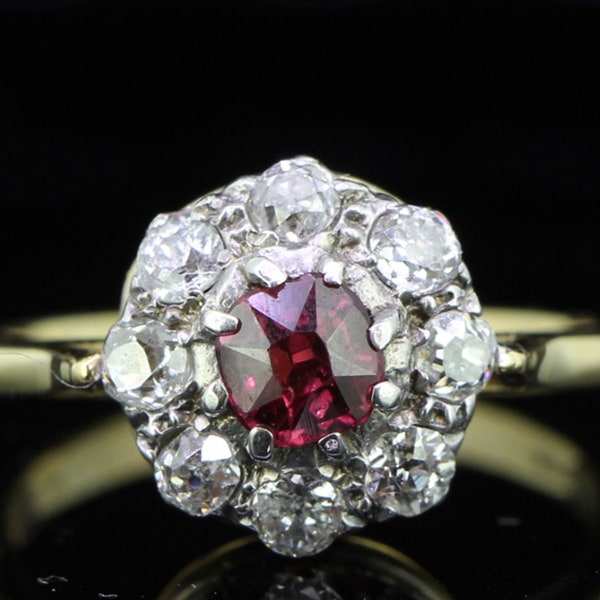 Gorgeous Georgian Ruby and Diamond 18 carat Gold Cluster Circa 1800s Ring