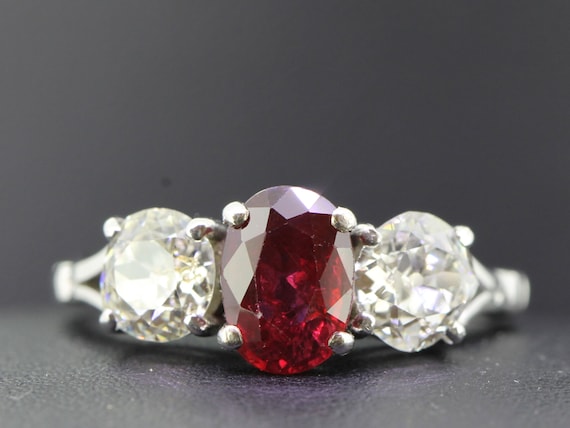 Stunning Ruby and Old Mined Diamond 1920s Paltinum