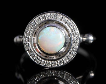 Art Deco Style Opal and Diamond 18ct Gold Ring
