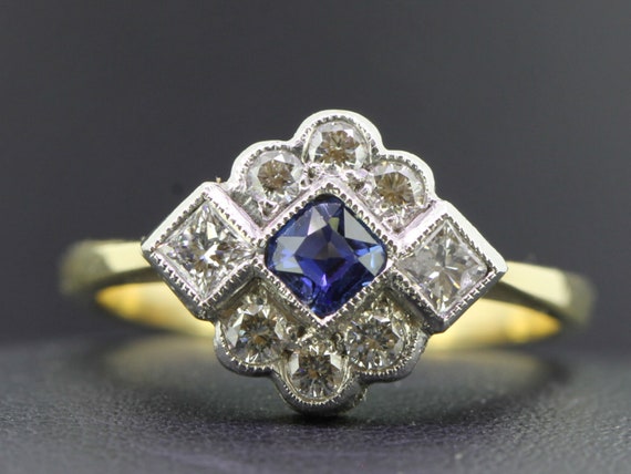 Pretty Art Deco Inspired Diamond and Sapphire 18 … - image 1