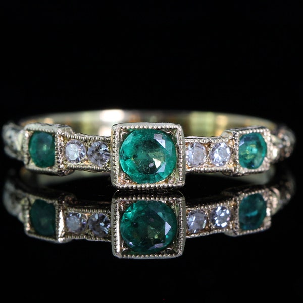 A Wonderful Georgian Inspired Colombian Emerald and Diamond 18 Carat Gold Ring