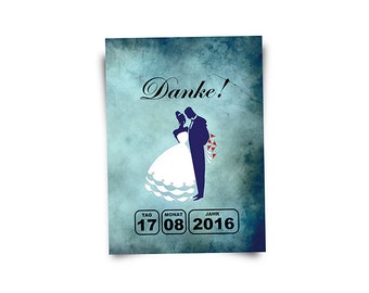 Danksagungskarten "Grungy Wedding" - blau - Artikel-Nr.:  Dk0902-4 ----- Bitte "x Menge" wählen und "Stückzahl=1" lassen