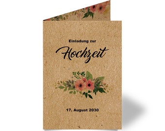 Hochzeitskarten - Kraftpapier mit Rosen - Klappkarten - Art.Nr. HKL24119-1 ----- Bitte "x Menge" wählen und "Stückzahl=1" lassen