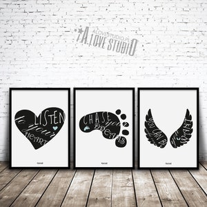 Carteles motivacionales para niños, Cartel del corazón, Alas, Carteles en blanco y negro para niños, Carteles para niños, Carteles para la habitación del niño