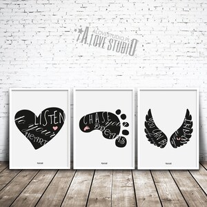 Carteles motivacionales para niños, Cartel del corazón, Alas, Carteles en blanco y negro para niños, Carteles para niñas, Carteles para la habitación de las niñas