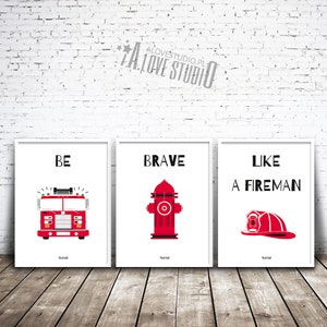 Fireman poster, Firefighter Art, Fire truck poster, boys bedroom wall art, Posters for boys room, Fire truck decor, Toddlers room decor