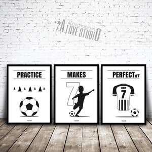 Personalised posters for kids, Football posters, Football prints, Motivational footballer posters, Soccer posters for boys room, Black white