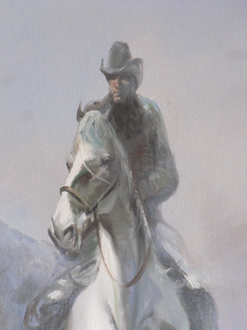 Reiter mit Packpferd Westernreiter Countryreiter Winterstimmung 60x 50 cm Ölgemälde auf Leinwand Bild 1