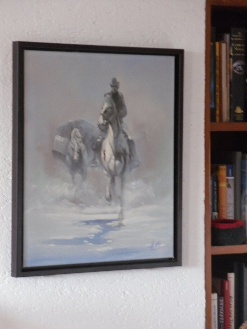 Reiter mit Packpferd Westernreiter Countryreiter Winterstimmung 60x 50 cm Ölgemälde auf Leinwand Bild 4