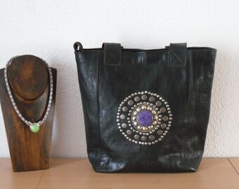 Handtasche 'cidra' Soft-Leder, schwarz mit Silbernieten