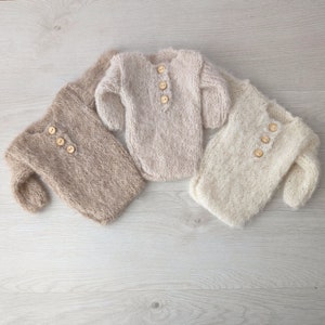 Newborn bodysuit for photography, Knitted alpaca romper and hat set newborn photo props accessories, Newborn Outfit, 11 colors available