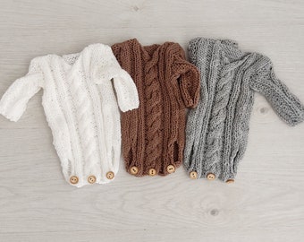 Cable Knitted Romper for Newborn Photography, Knit Outfit Newborn Photo Props Accessories,