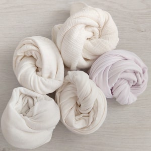 White soft stretch newborn baby wrap photography prop image 1