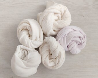 White soft stretch newborn baby wrap photography prop