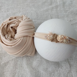 Light beige Headband for Newborn Photography, Baby Tieback Photo Props, Matching Wraps available, &quot;POLA&quot; Light beige
