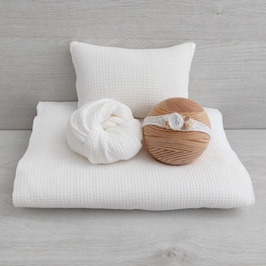 Conjunto de pano de fundo e envoltório de tecido branco para fotografia de recém-nascidos &quot;Laura&quot;, conjunto de tecido texturizado para poses de bebê, acessório para fotos, conjunto de estúdio para recém-nascidos