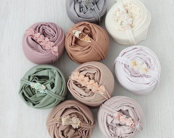 Newborn Photography Wrap & Headband Set – Stretch Bamboo Jersey | Mila