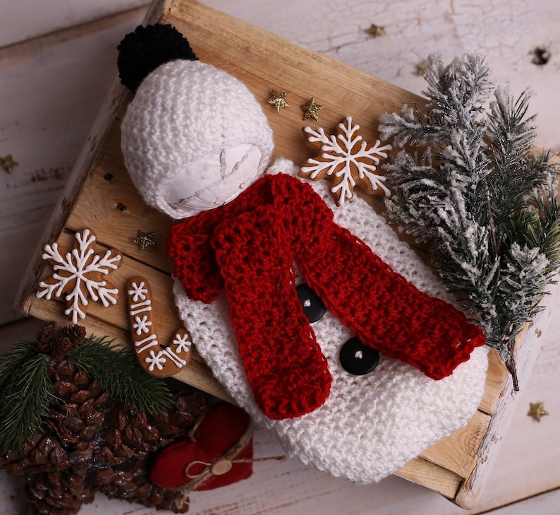 Snowman Outfit for newborn photography, Knitted Christmas photo props, image 4