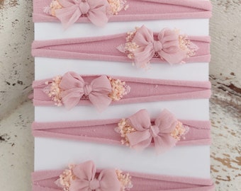 Dusty Pink Newborn Headband for Photography, Newborn tieback baby photo props, Flower headband photoshoot accessories, "Mila"